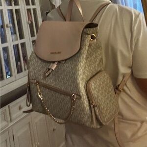 Michael Kors Cream and Pink Women's Backpack